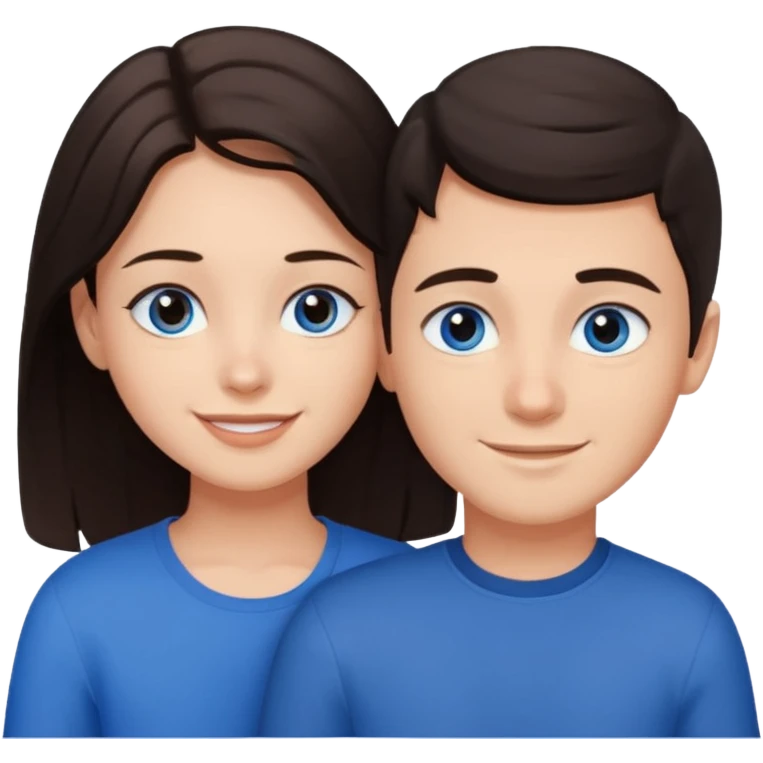  Chłopak z ciemnymi włosami z brązowymi oczami przytulający się do brunetki z niebieskimi oczami emoji