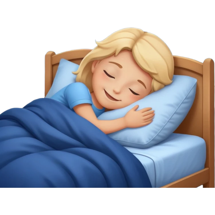 a child tucked in bed sleeping with a smile, night sky outside window emoji