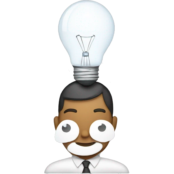 man with laptop and light bulb above head emoji