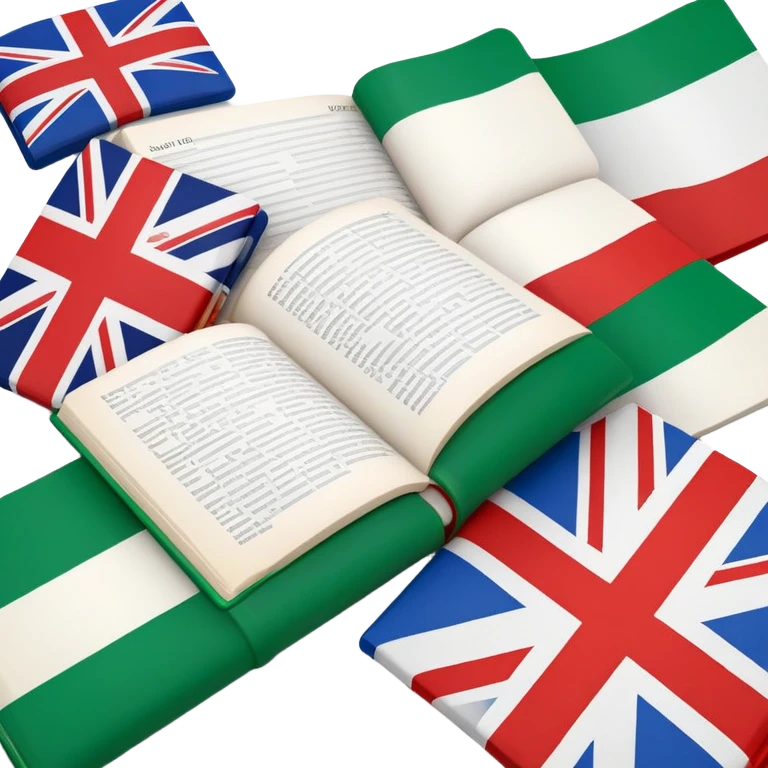 Italian to English dictionary book cover with correct Italian flag and incorrect British flag with wrong colors or pattern emoji