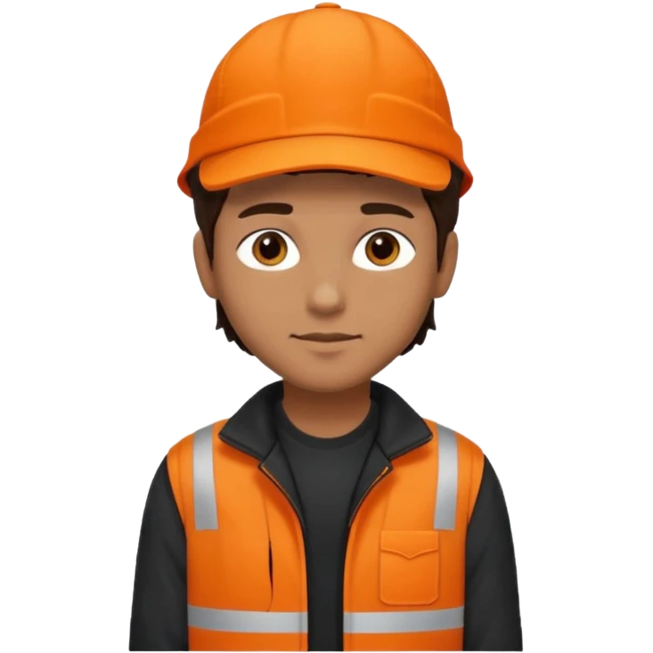 Kindly Keyin (male) with dark brown hair, orange cap and shirt, black jacket emoji