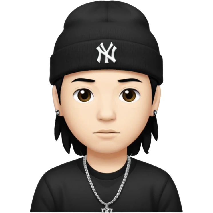 rapper da trắng full đen có mũ len hãng MLB
 emoji
