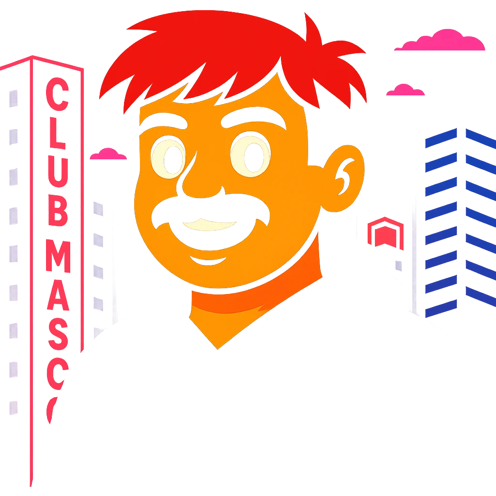 Change any visible text from 'Hotel' to 'Club Mascot', keep the vibrant toon style, neon city background, and all other details the same emoji