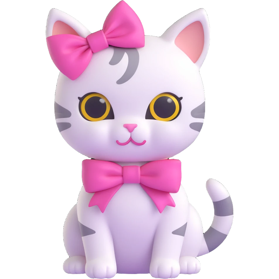 A cute cat with a pink bow, kawaii style, iOS emoji-like emoji