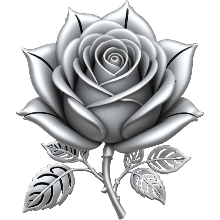 Black and silver filigree rose bud, 3D, extremely detailed design emoji