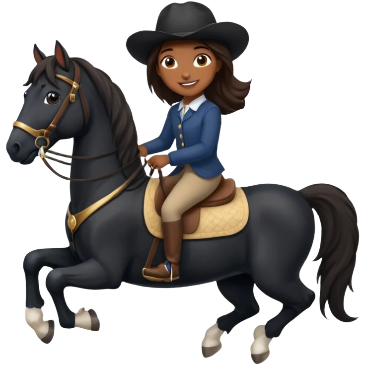 Brown girl on black shire horse  emoji