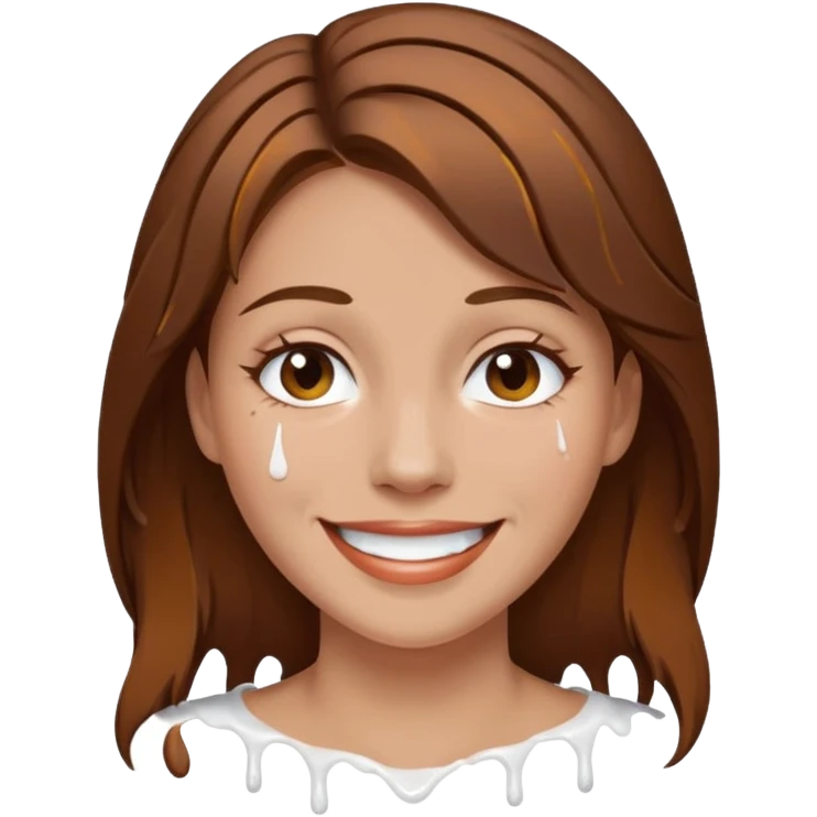 Brown Hair Woman , white paint , drip, face, happy emoji
