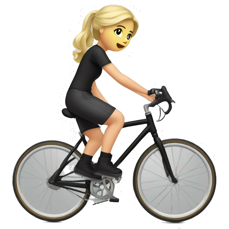 I want to creat emoji of blond girls on bicycle, she has black helmet with red marks on her head, she has black shirt, she has olive color short, she has white shoe and red socks, the bike is grey-balck. emoji