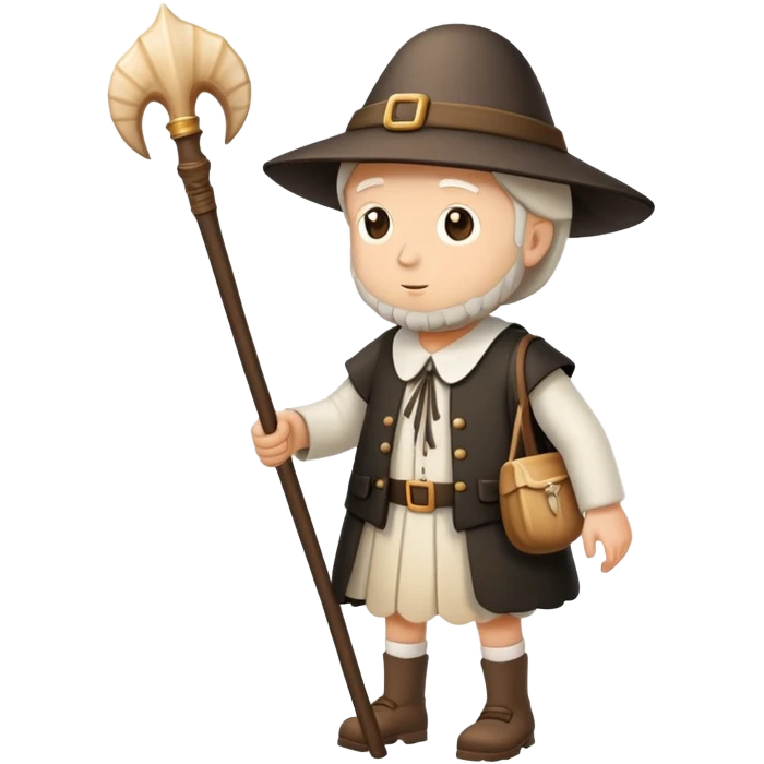 pilgrim walking with walking stick and scallop shell emoji