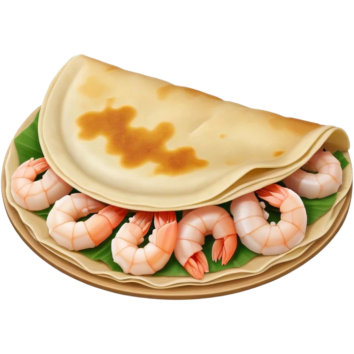 Bánh Xèo Cinematic Realistic Bánh Xèo Dish Emoji, depicted as a crispy, folded semi circle crepe filled with tiny shrimp and pork, rendered with dynamic textures and vibrant, appetizing lighting. emoji