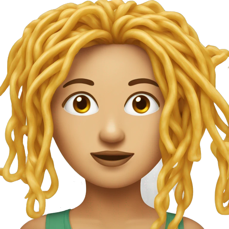 a woman’s face with spaghetti as hair emoji