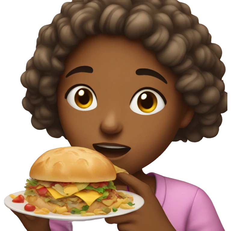 girl stuffing face with food emoji