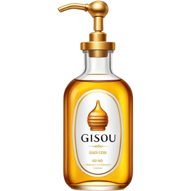 Gisou hair oil bottle, elegant glass bottle with gold cap, honey-infused hair oil, beauty product emoji