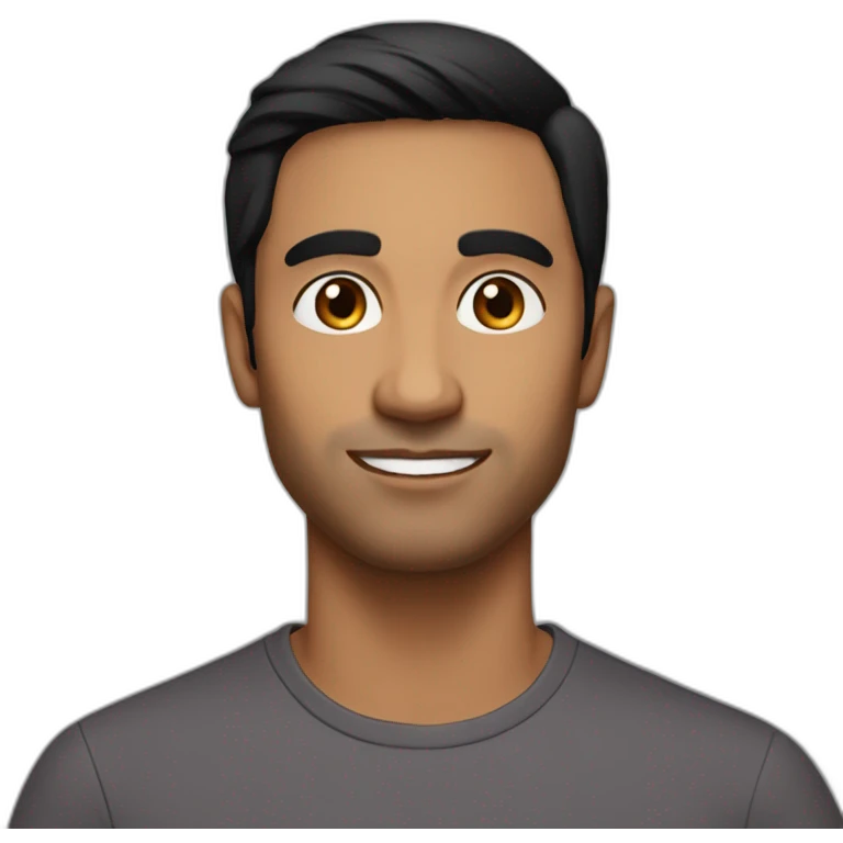 Indian guy light brown skin smooth black hair in his 30s no beard or mustache black eyes emoji
