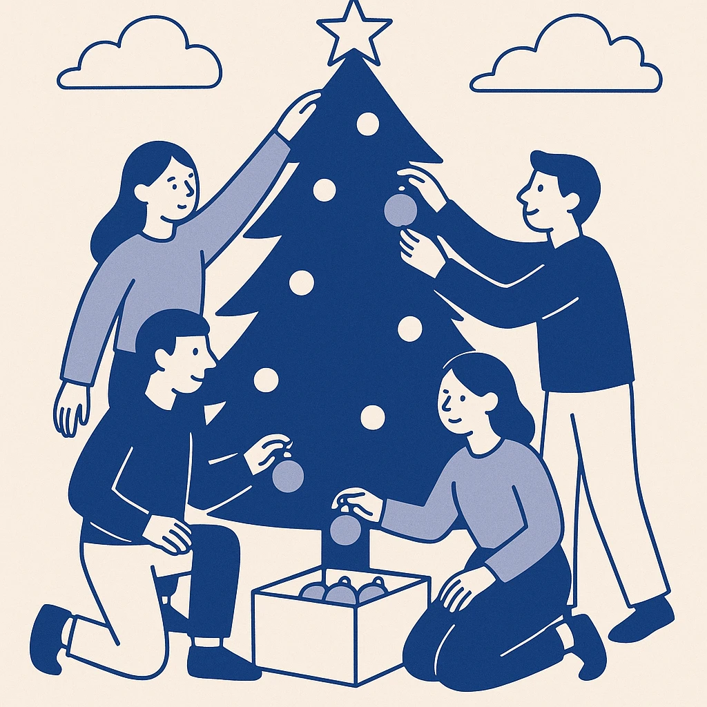 people decorating a Christmas tree emoji