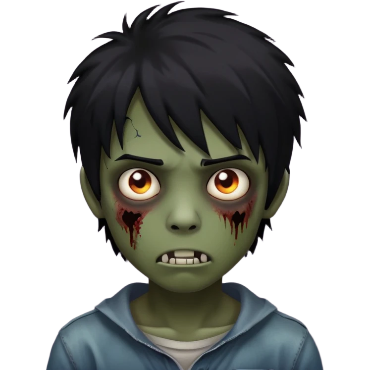 Boy, zombie, black hair, medium long, emo, shaggy, dark, spooky, creepy expression emoji