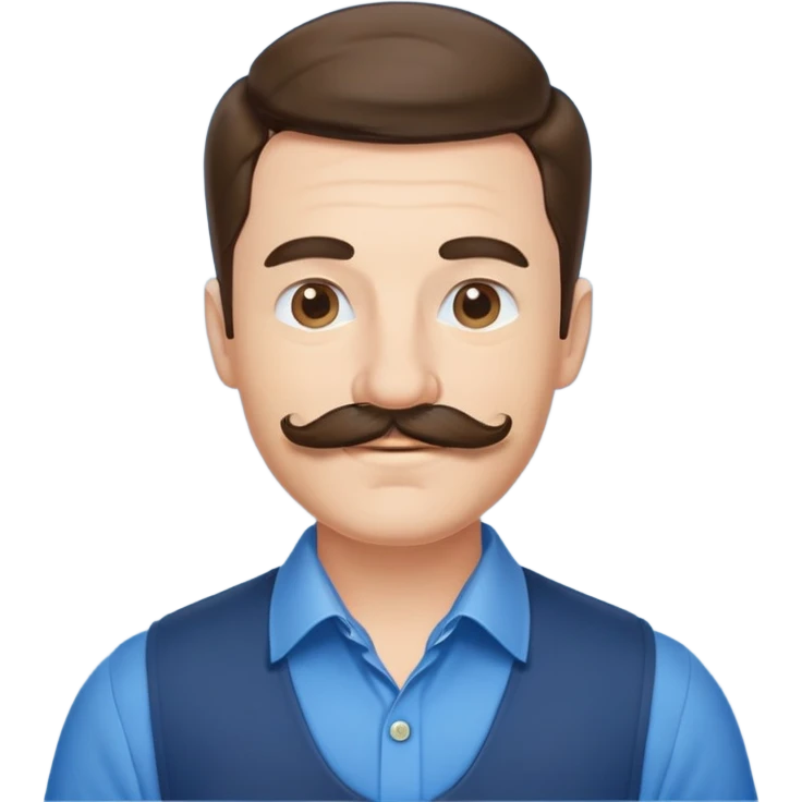 Business owner, well dressed, blue shirt, mustache, happy emoji
