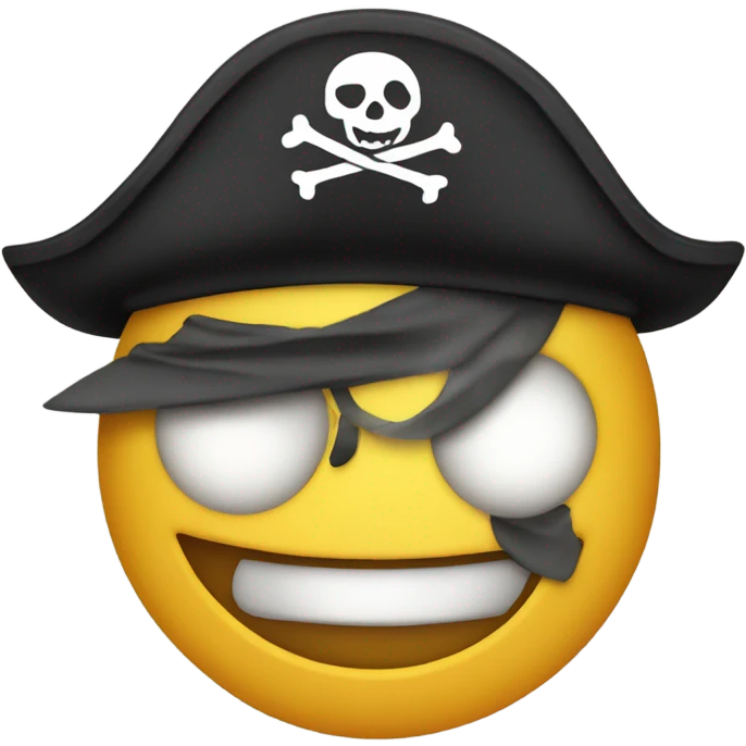 Smiley face with no teeth wearing pirate hat and eye patch  emoji