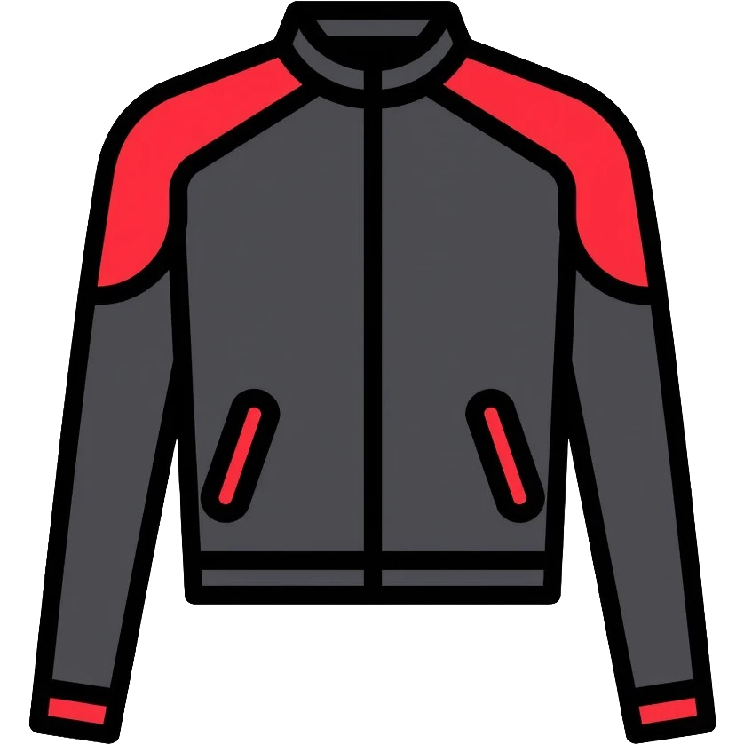 black leather jacket with red arms and shoulders emoji