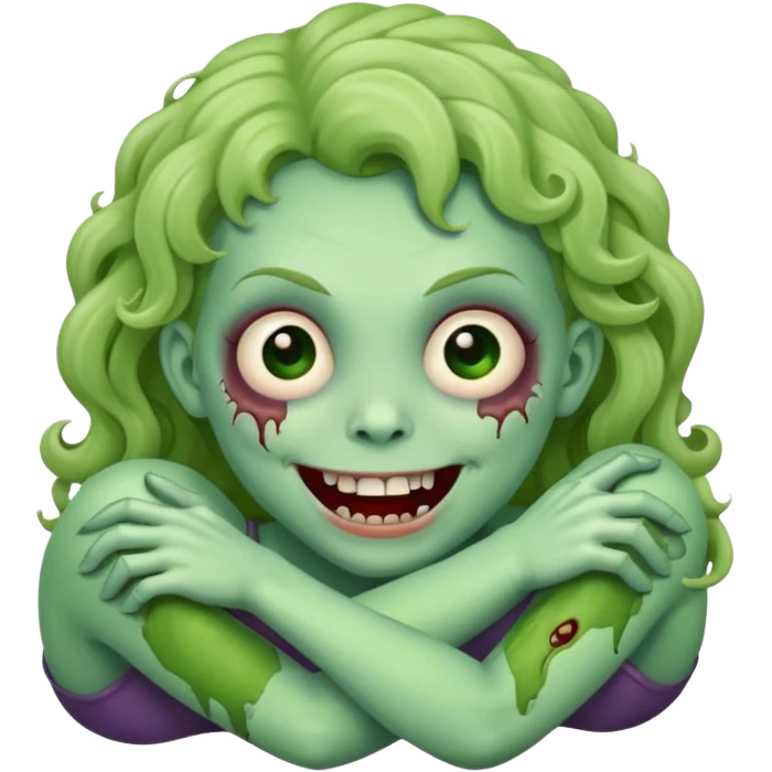 A cute, cheerful zombie is curled up in laughter emoji