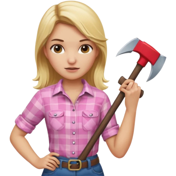 lumberjack blonde woman holding axe pink checked shirt emoji