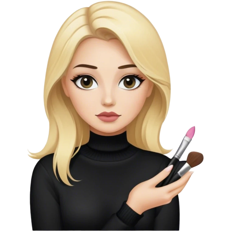 portrait of blonde makeup artist, luxury, black sweater emoji