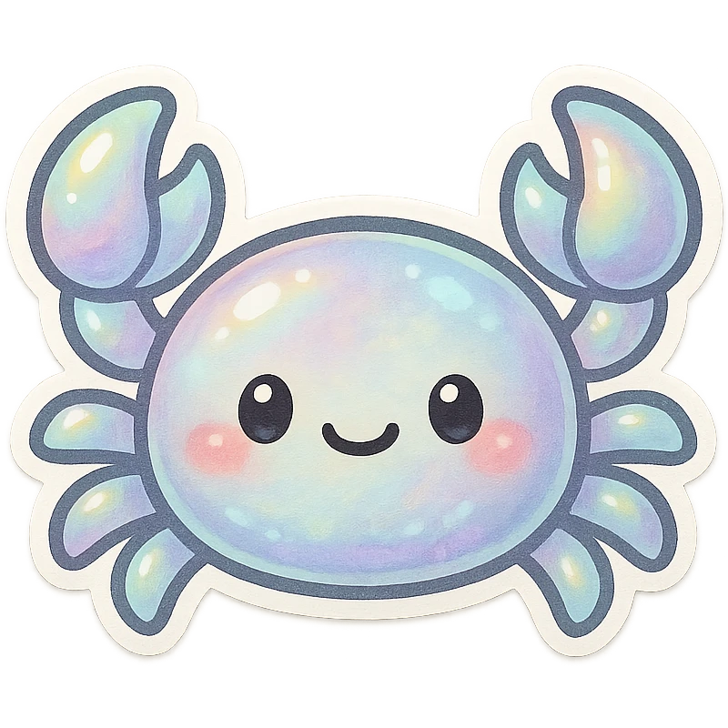 cartoon crab with iridescent pearl colors, round body, friendly face, clean background emoji
