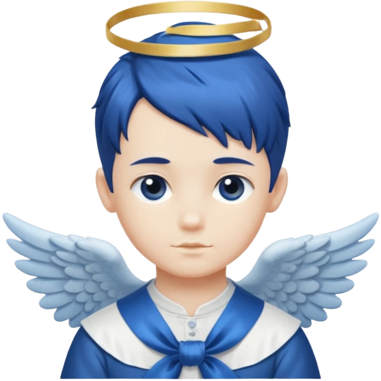 A graceful angel boy with deep blue hair tied in a ribbon, spreading gentle light.








 emoji