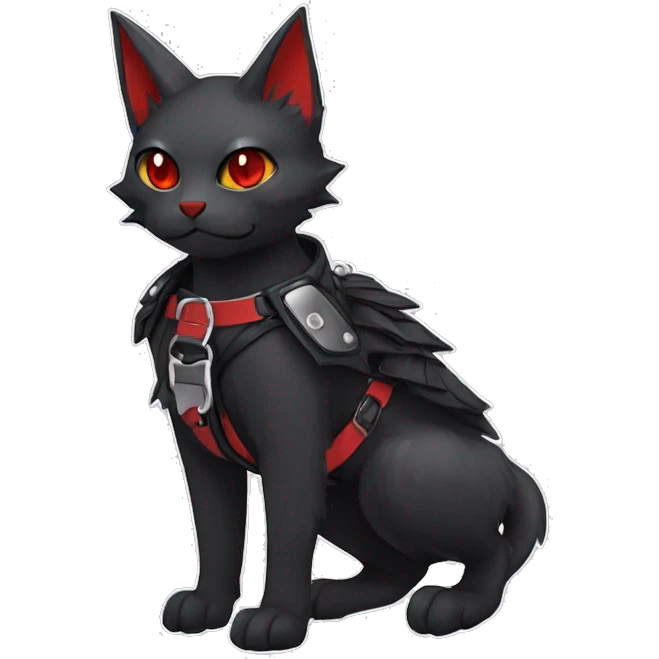 cool edgy cute black punk red fantasy nargacuga-bat-cat-Fakemon collar harness full body emoji