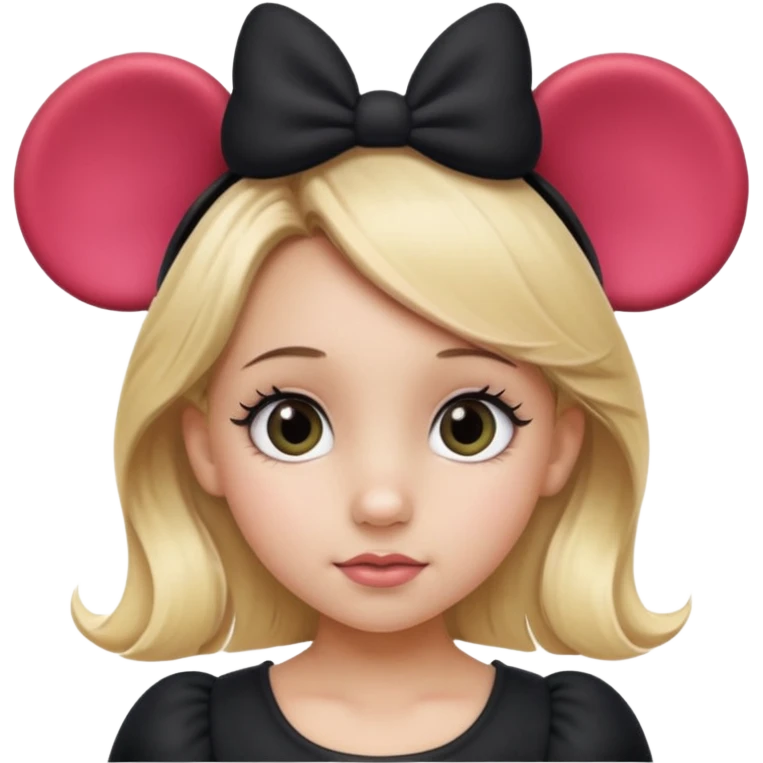 Little girl Hazel  eyes blonde hair Black Minnie mouse ears emoji