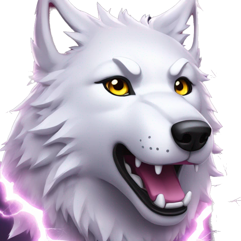 Lightning running sparkling glitter white wolf snarling huge eyes sun halo black white pink red yellow emoji