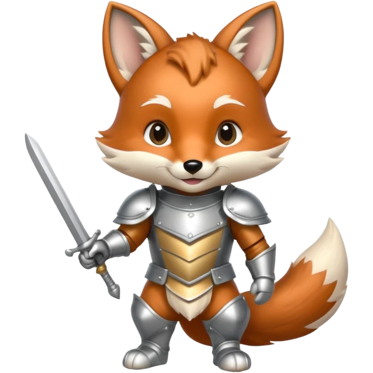 baby fox in silver armor, full body, smile emoji