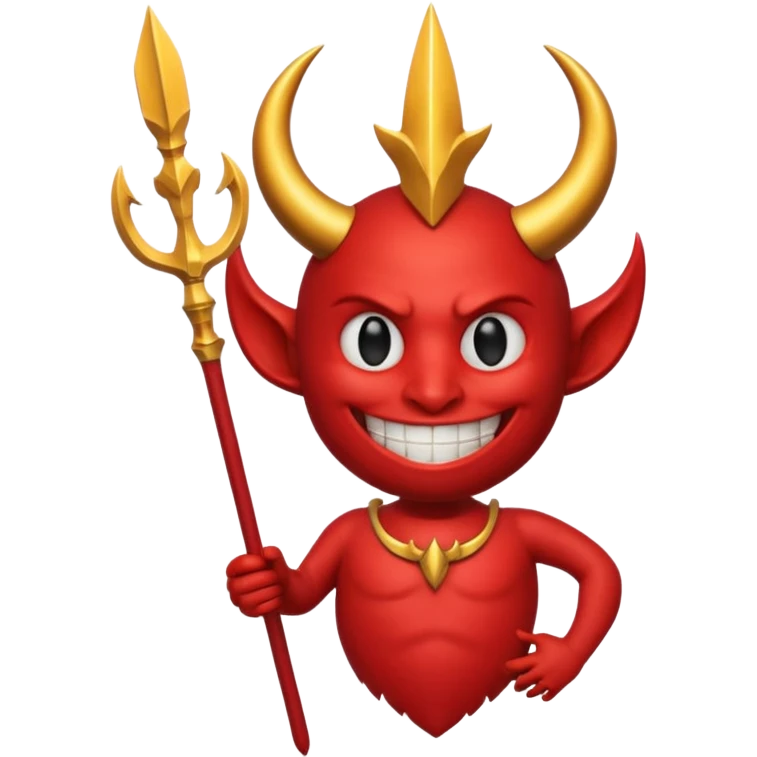 A red demon smiley face holding a trident and it looks like this (😈) but red and holds a golden trident emoji
