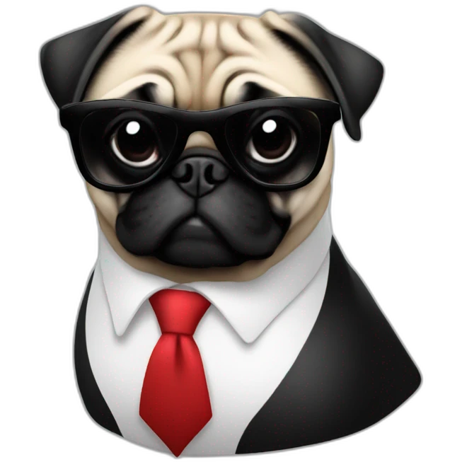 dog pug-in-gradient-red-black-suit-with-and-black-sunglasses emoji