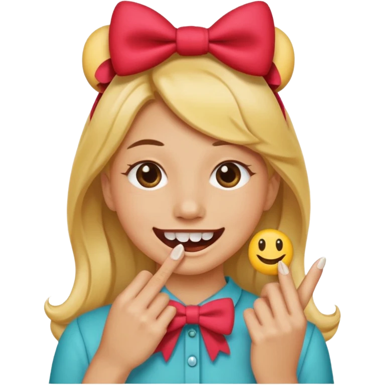 Smiley face biting nail with bow  emoji