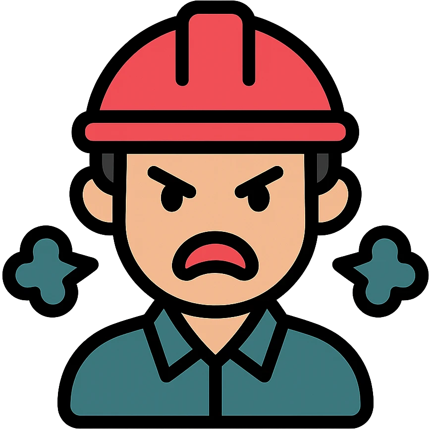 engineer with red helmet, angry expression, annoyance, furious emoji
