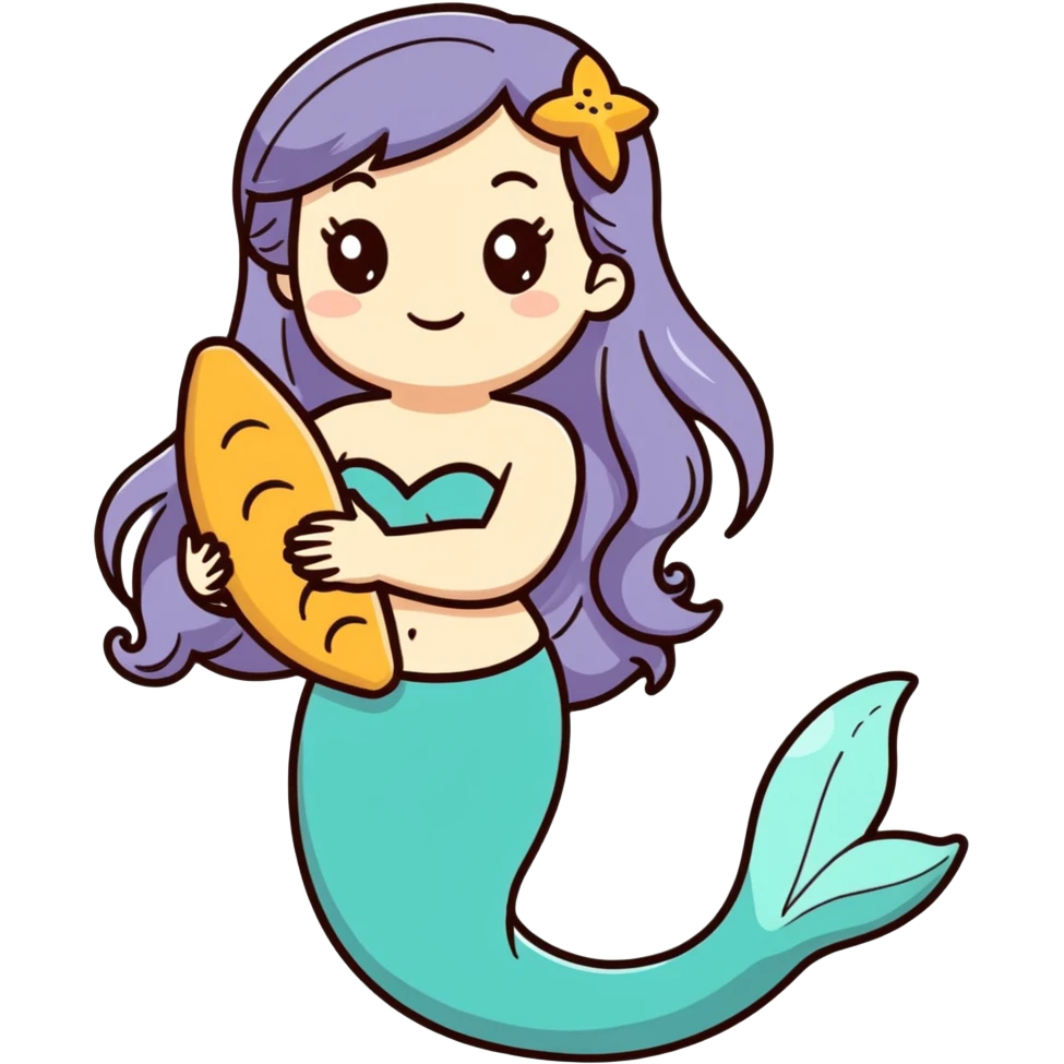 Una sirena con el pelo liso y un baguette me la mano emoji