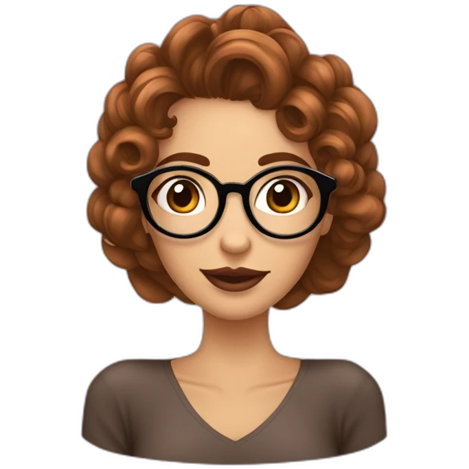 Fille qui porte des lunettes aux cheveux marron ondulée avec uzn cicatrice dans les sourcils et un bouche pulpeuses emoji