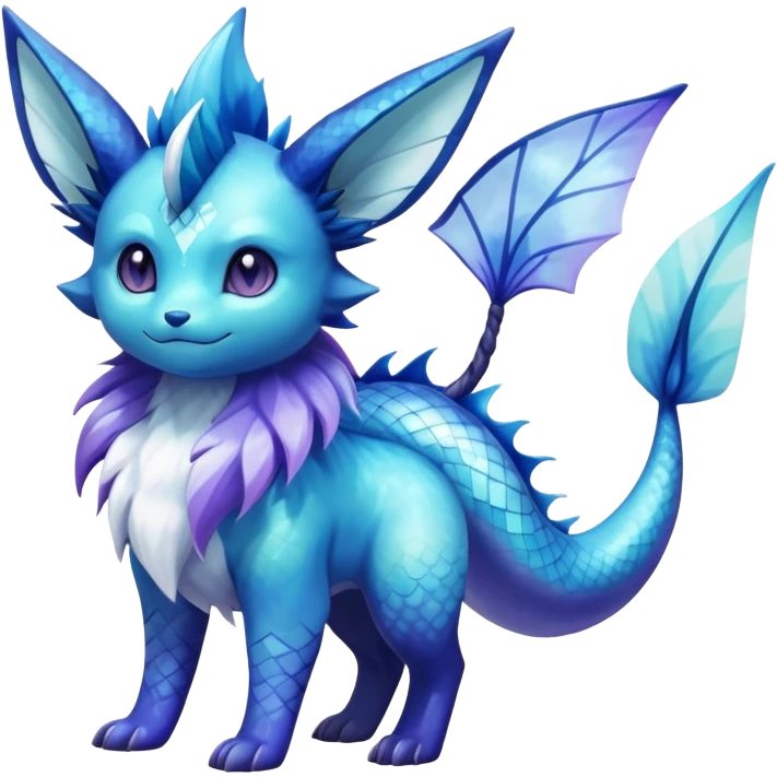 Colorful Iridescent Exotic Vaporeon-Aurorus-Glaceon-Fakémon-hybrid-creature (full body)  emoji