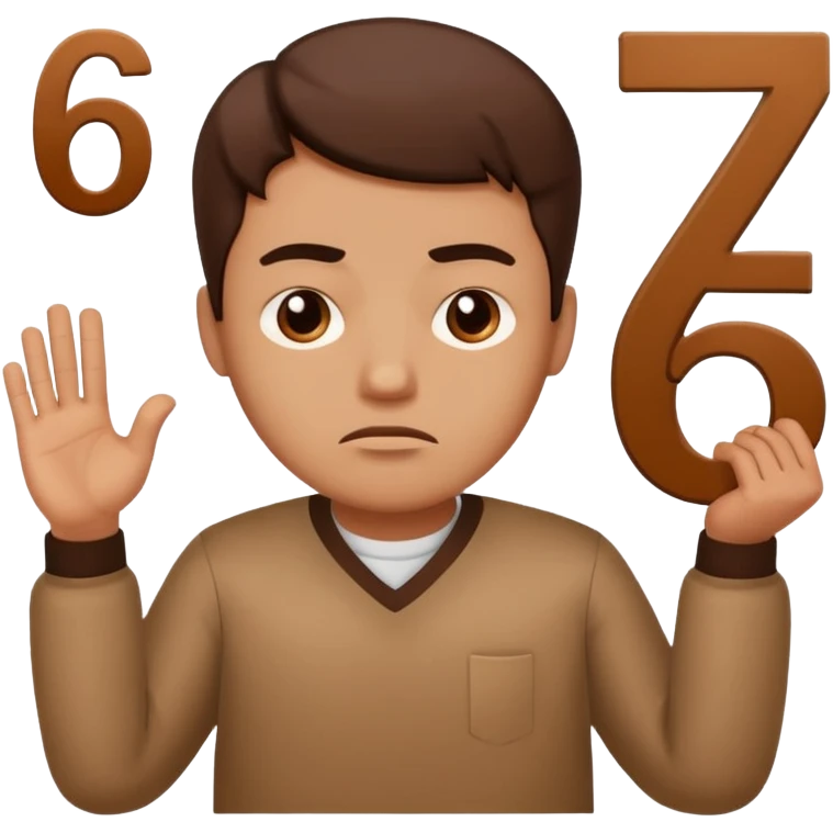man frowning holding up numbers 6 and 7 emoji