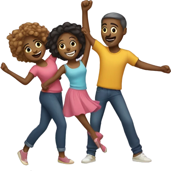 Parents and 2 daughters dancing emoji