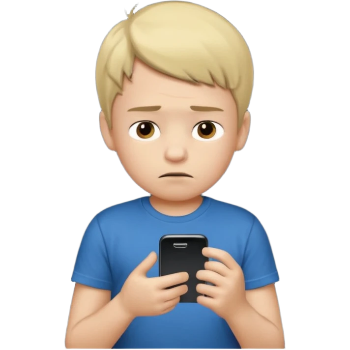 un niño de entre 3 - 10 años jugando con su celular, cansado en una habitacion apagada, el niño tiene piel blanca

 emoji