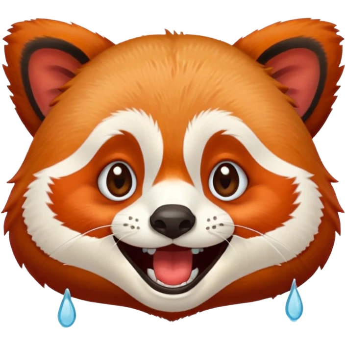 only the face of a red panda laughing emoji style with the laughing tears  emoji