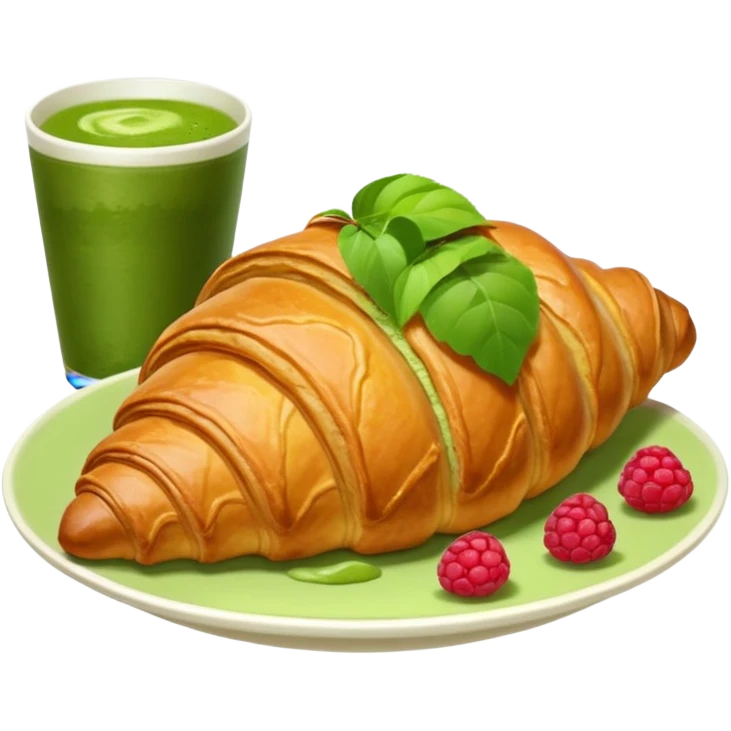 Giant Croissant with a coup of matcha and rasberry emoji