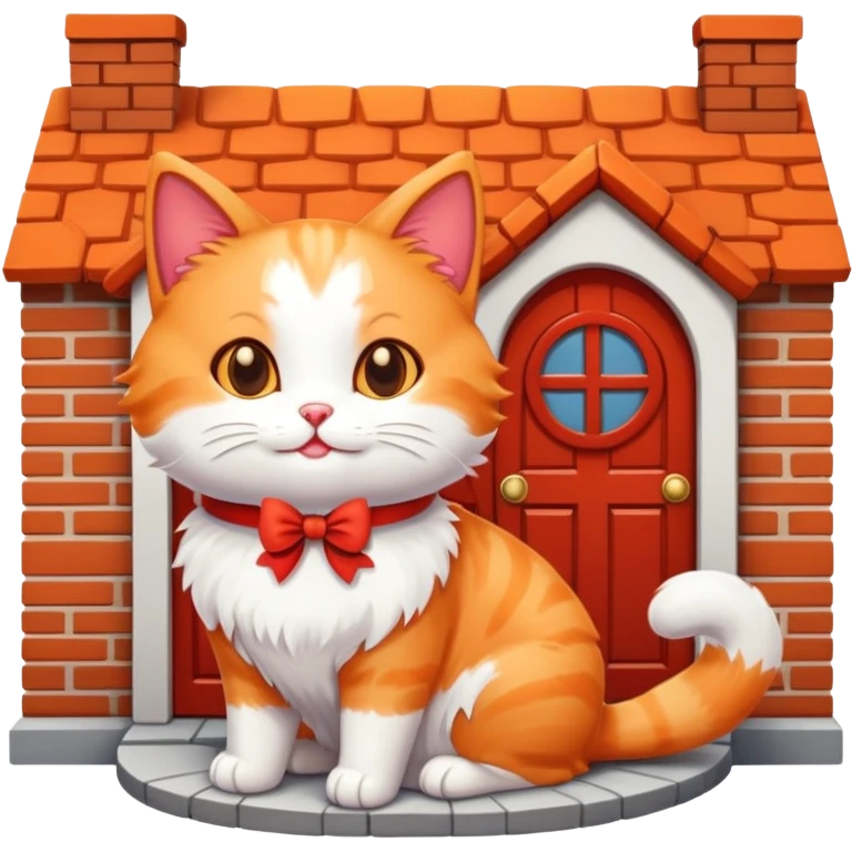 happy cat and a house with a bow on it emoji