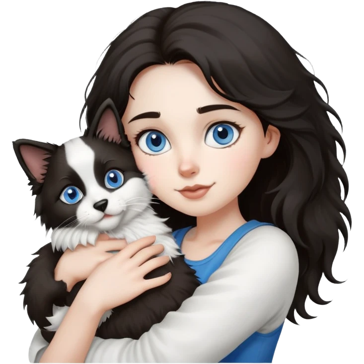 A girl holding a Ragdoll Cats and a Border collie emoji