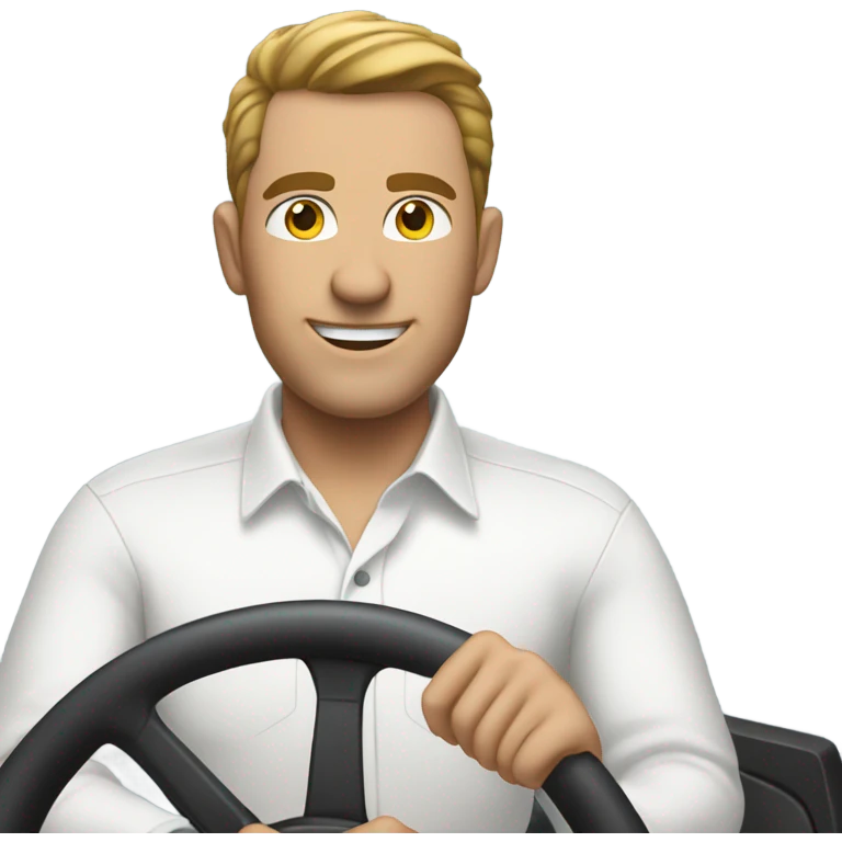  man with white button-down shirt behind a steering wheel emoji