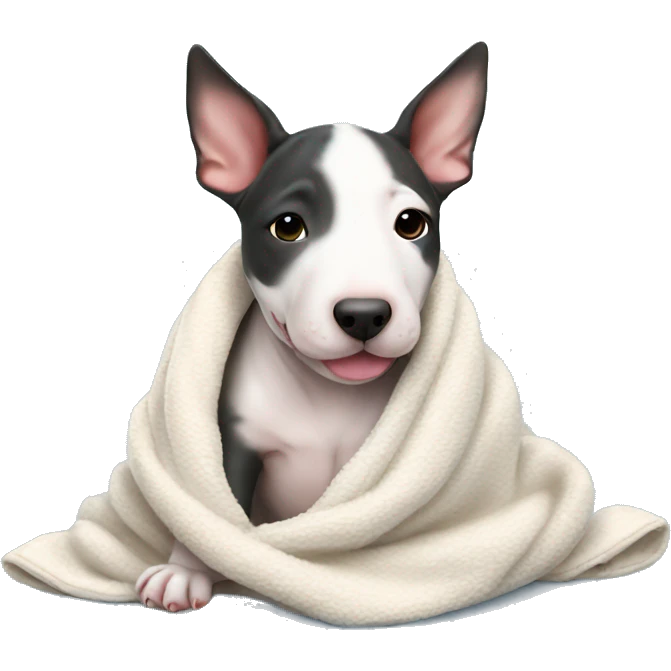 cute baby bull terrier cozy in blanket  emoji