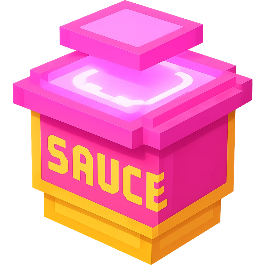 сделай соус из фастфуда розовый светящийся с надписью sauce, no background  emoji