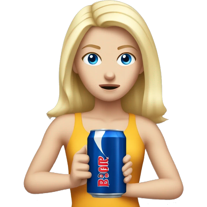 Angry blonde white girl with blue eyes holding a redbull emoji